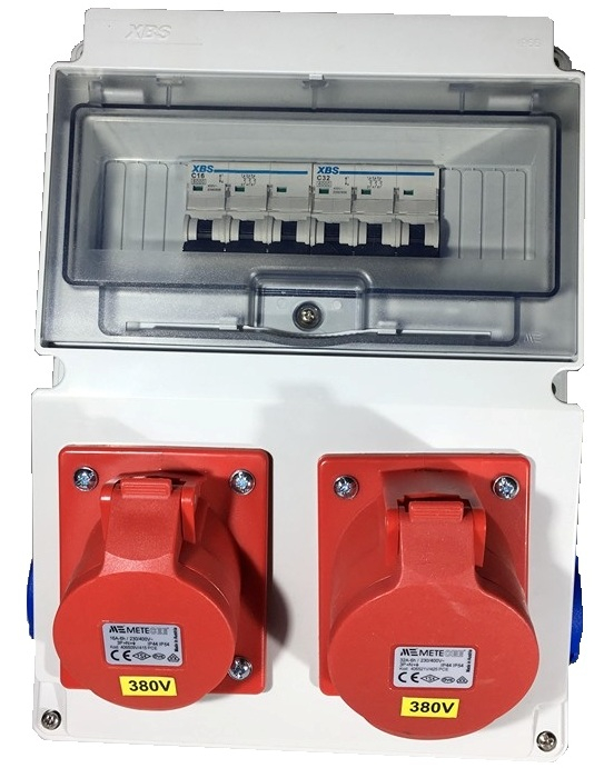 Tablou echipat cu 10 module 2 prize 5 poli 16A si 2 prize monofazice 16A industrial  organizare de santier IP44 cu protectie diferentiala [2]