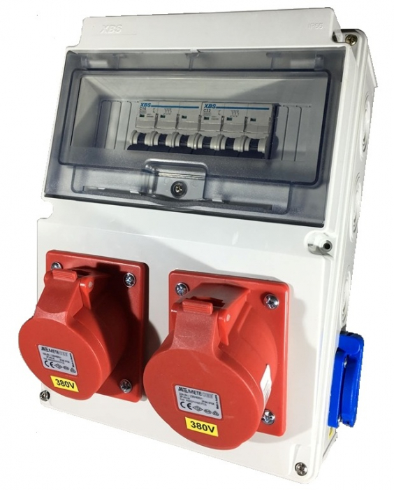 Tablou echipat cu 10 module 2 prize 5 poli 16A si 2 prize monofazice 16A industrial  organizare de santier IP44 cu protectie diferentiala [3]