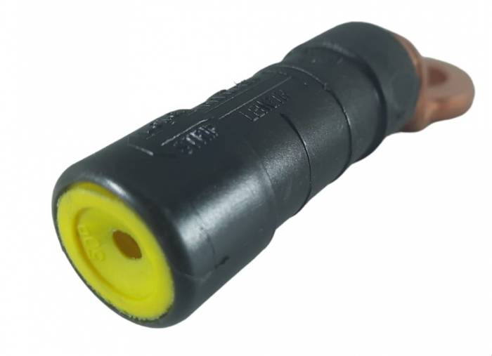 Papuc aluminiu 50mm² izolat cu cap de prindere din cupru gaura M12 cu pasta de contact in interior si membrana de culoare galbena pentru identificare [2]