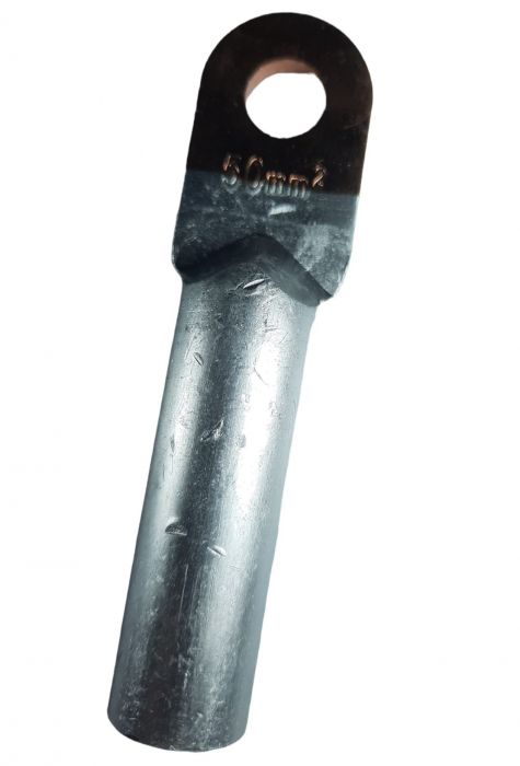 Papuc electric cupru aluminiu Cu-Al 50mm²  terminali tubulari diametru gaura 10mm lungime 90mm [2]