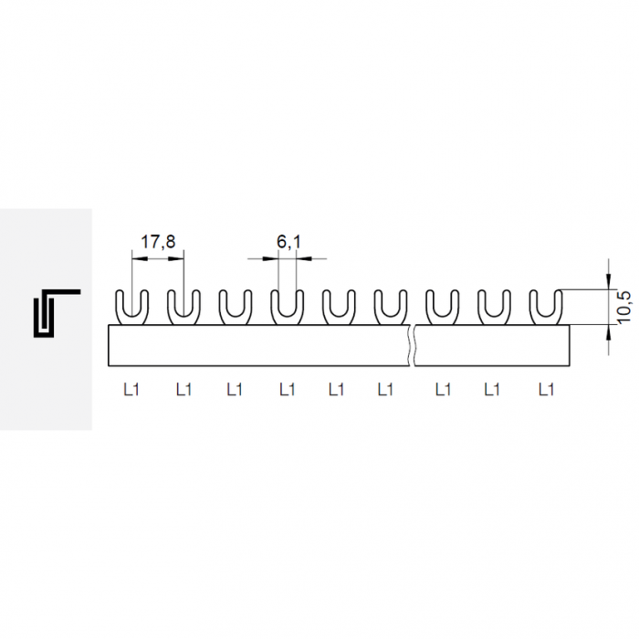 Pieptene busbar tip furca 1 pol 12 module 63A 210mm 12mm² [2]