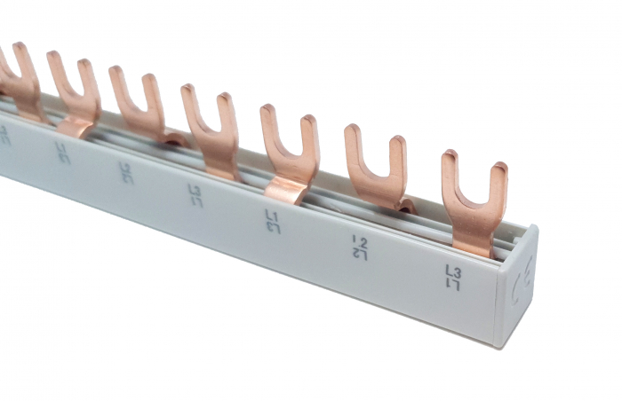 Pieptene busbar tip furca 3 poli 12 module(4x3 module) 63A 210mm 10mm² pentru conexiuni in sigurante [5]