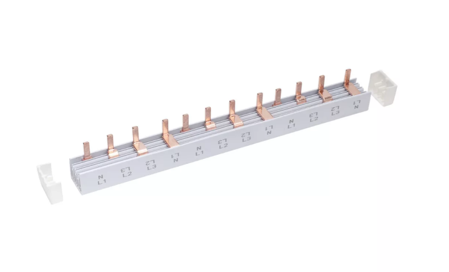 Pieptene busbar tip pin 4 poli (3x4 module) 12 module 80A  210mm 16mm² pentru conexiuni electrice in sigurante L1, L2, L3, N, izolata [8]