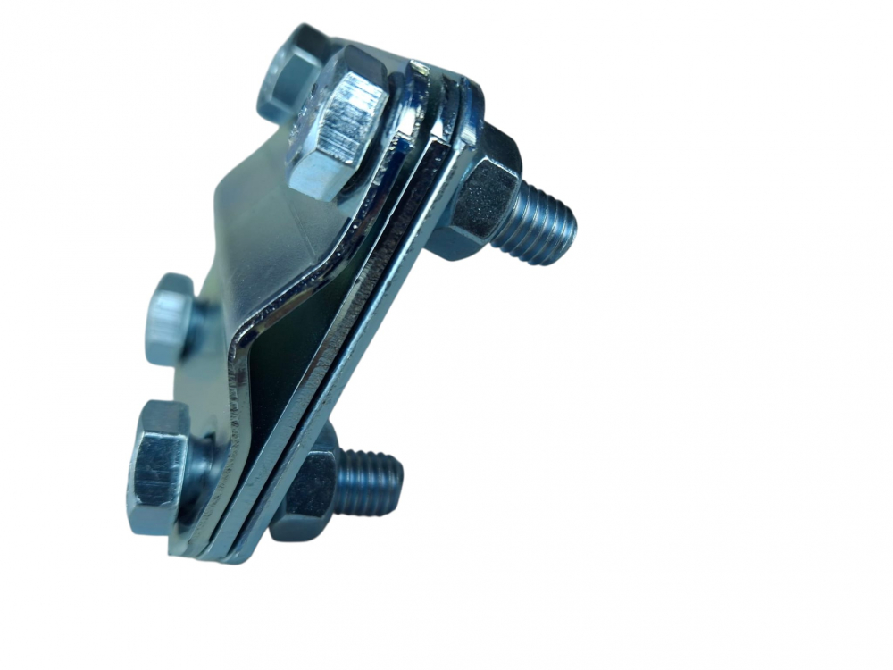 Piesa de legatura 58x58mm in cruce, platbanda (30mm) si conductor Ø 8-12mm, clema galvanizata (FeZn) cu 4 suruburi M8x25 [7]