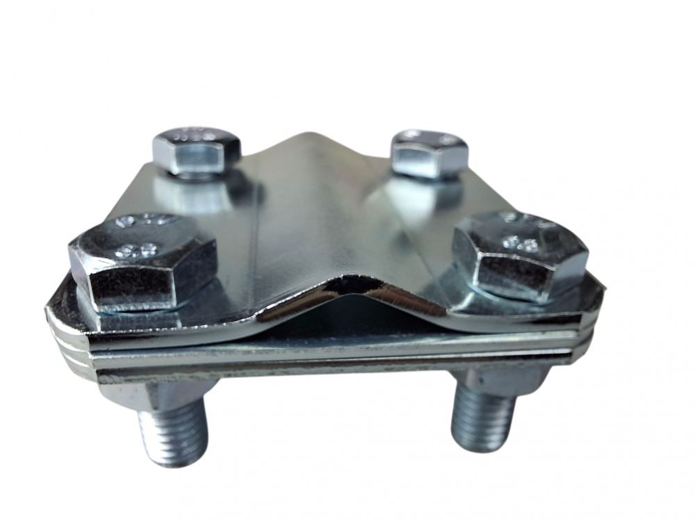 Piesa de legatura 58x58mm in cruce, platbanda (30mm) si conductor Ø 8-12mm, clema galvanizata (FeZn) cu 4 suruburi M8x25 [2]