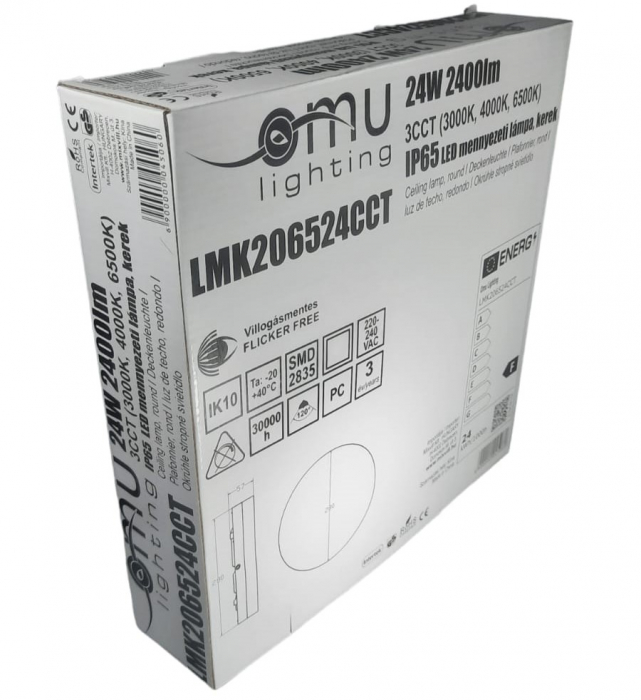 Plafoniera led 12W rotunda 220x57mm CCT lumina ajustabila calda (3000K 1040lm) naturala(4000K 1200lm) sau rece (6500K 1110lm) IP65 rezistenta la socuri IK10 100lm/W [9]