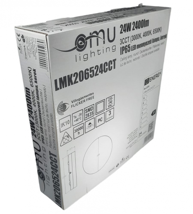 Plafoniera led 24W rotunda 280x57mm CCT lumina ajustabila calda (3000K 2070lm) naturala(4000K 2400lm) sau rece (2200lm) IP65 rezistenta la socuri IK10 100lm/W [6]