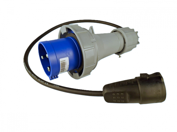 Prelungitor adaptor 1 metru stecher fisa 3 poli 63A la priza schuko 16A IP44, cablu H07RN-F 3G2.5 [2]