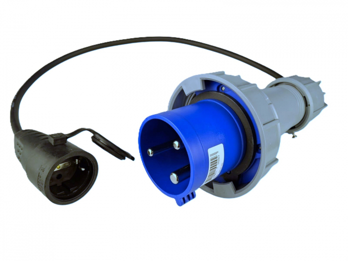Prelungitor adaptor 1 metru stecher fisa 3 poli 63A la priza schuko 16A IP44, cablu H07RN-F 3G2.5 [1]