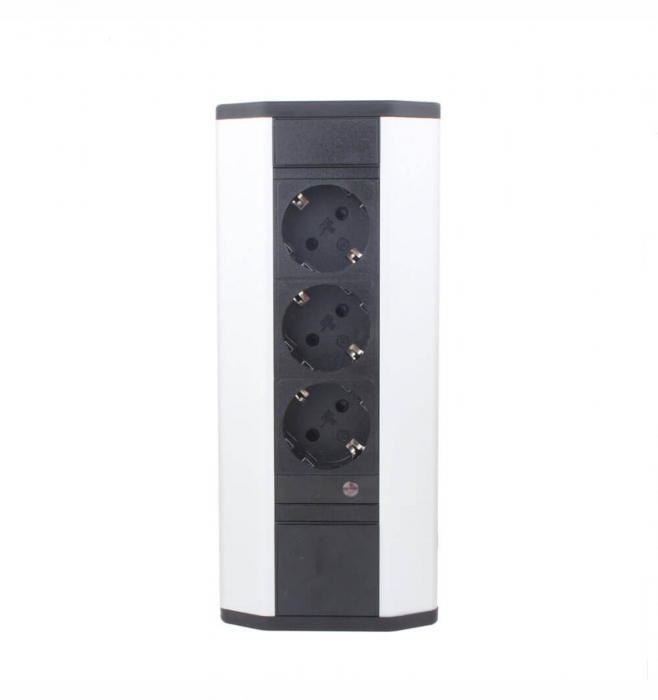 Prelungitor grup 3 prize schuko pentru colt montaj pe blat sau birou 16A 3680W 230V cablu 1.8 metri 3G1.5 si led indicator de prezenta tensiune [1]