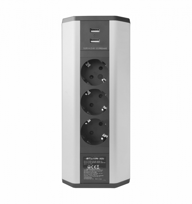 Prelungitor grup 3 prize schuko si 2 USB 2.1A pentru colt montaj pe blat sau birou 16A 3680W 230V cablu 1.8 metri 3G1.5 [3]
