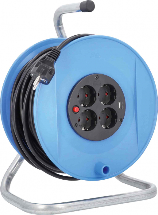 Prelungitor pe tambur 25m cablu H07RN-F 3G1.5mm²​​​​​​​ 4 prize schuko cu protectie 16A 230V si 1 priza USB [1]