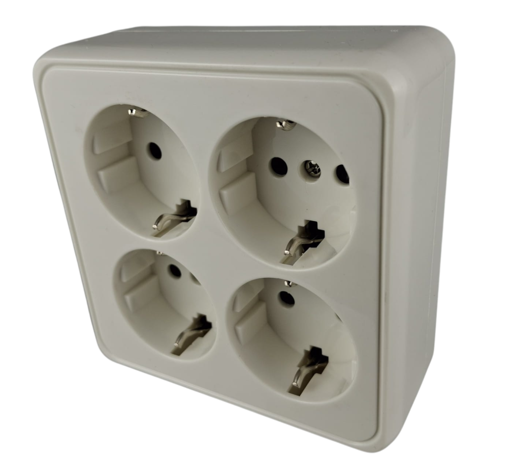 Priza 4 posturi alba aplicata 16A cu CP si protectie copii IP20 107x107mm [3]