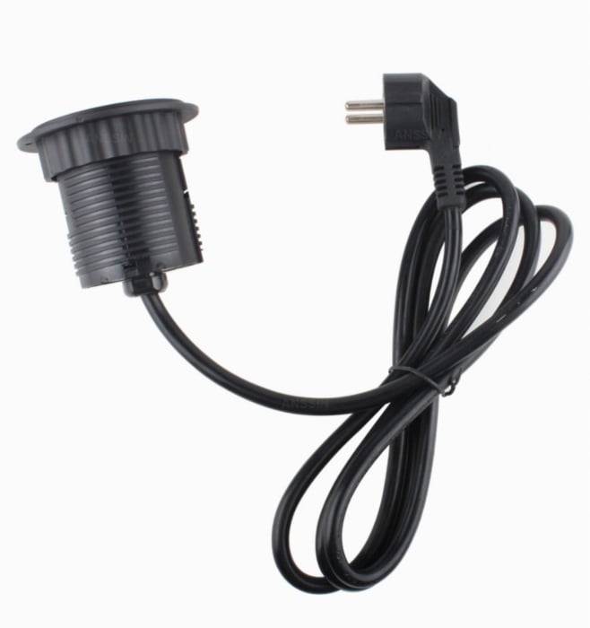 Priză incastrabilă, sistem conector rotund încorporat pentru birou cu încărcător USB-C 250VAC 16A cablu 1,8m [5]