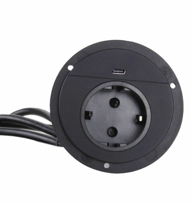 Priză incastrabilă, sistem conector rotund încorporat pentru birou cu încărcător USB-C 250VAC 16A cablu 1,8m [4]