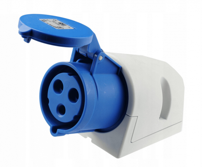 Priza industriala CEE monofazica aplicata albastra 3 poli 6h 32A 230V 50/60Hz IP44 [3]