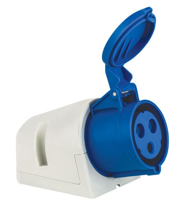 Priza industriala CEE monofazica aplicata albastra 3 poli 6h 32A 230V 50/60Hz IP44 [1]