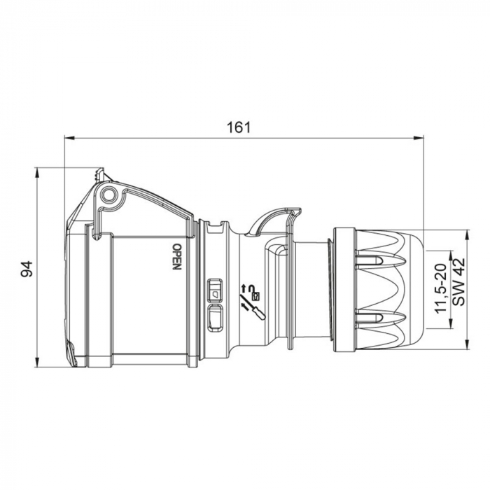 Priza industriala monofazica mobila pe cablu 3 poli 2P+E 32A 6h 230 V (50+60 Hz) albastra IP44 [2]