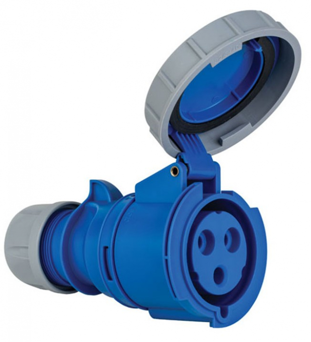 Priza industriala monofazica mobila pe cablu 3 poli 2P+E 32A 6h 230 V (50+60 Hz) albastra IP67 [1]