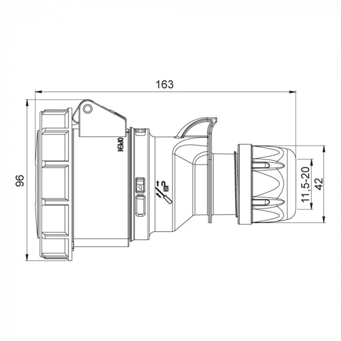 Priza industriala monofazica mobila pe cablu 3 poli 2P+E 32A 6h 230 V (50+60 Hz) albastra IP67 [2]