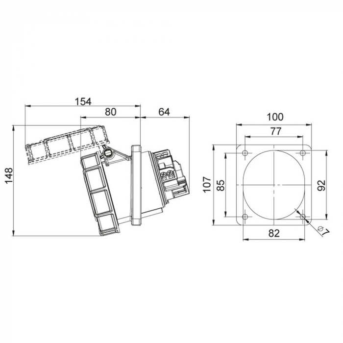 Priza monofazica 63A incastrabila pentru tablouri 3 poli 1P+N+E 6h CEE 230V IP67 [3]