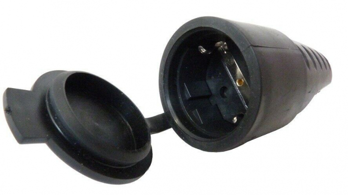 Priza neagra cupla cauciucata schuko 16A 250V cu capac IP44 [1]