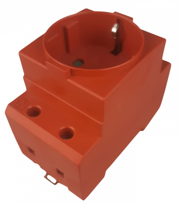 Priza rosie 16A 250V schuko 2P+E cu protectie copii IP30 cu montaj pe sina DIN 35mm omega [3]