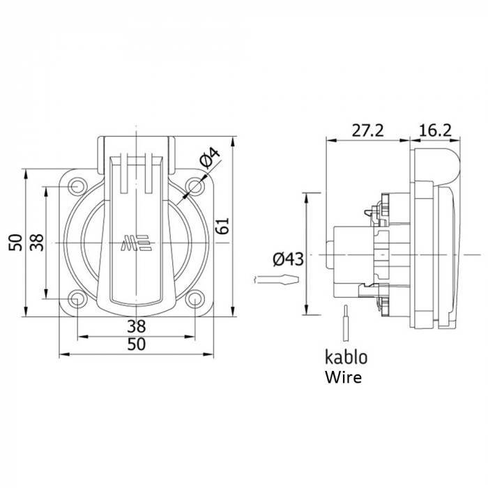Priza schuko incastrabila galbena pentru tablouri electrice 16A IP54 [3]