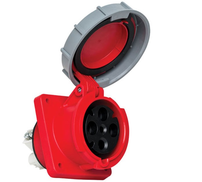 Priza trifazica incastrabila oblica 4 poli 63A 3P+E 6h CEE 380V IP67 107x100mm [1]