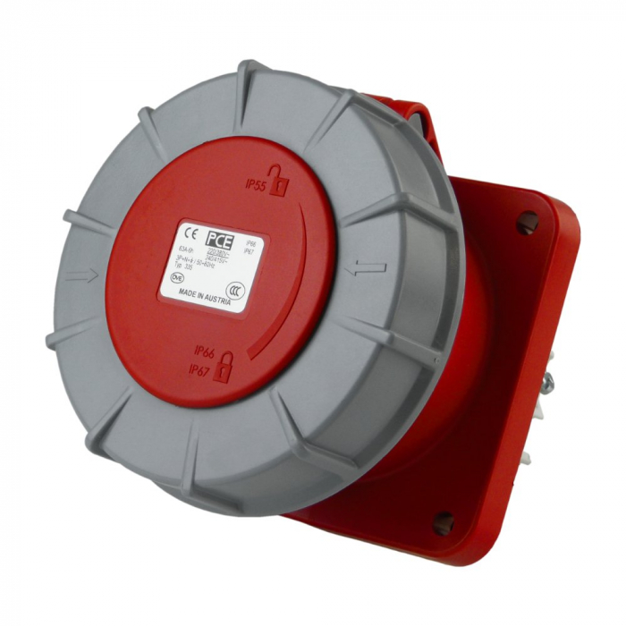 Priza trifazica incastrabila oblica 5 poli 63A 3P+N+E 6h CEE 380V IP67 107x100mm [3]