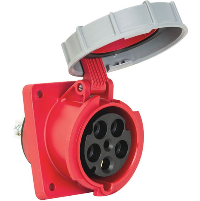 Priza trifazica incastrabila oblica 5 poli 63A 3P+N+E 6h CEE 380V IP67 107x100mm [1]