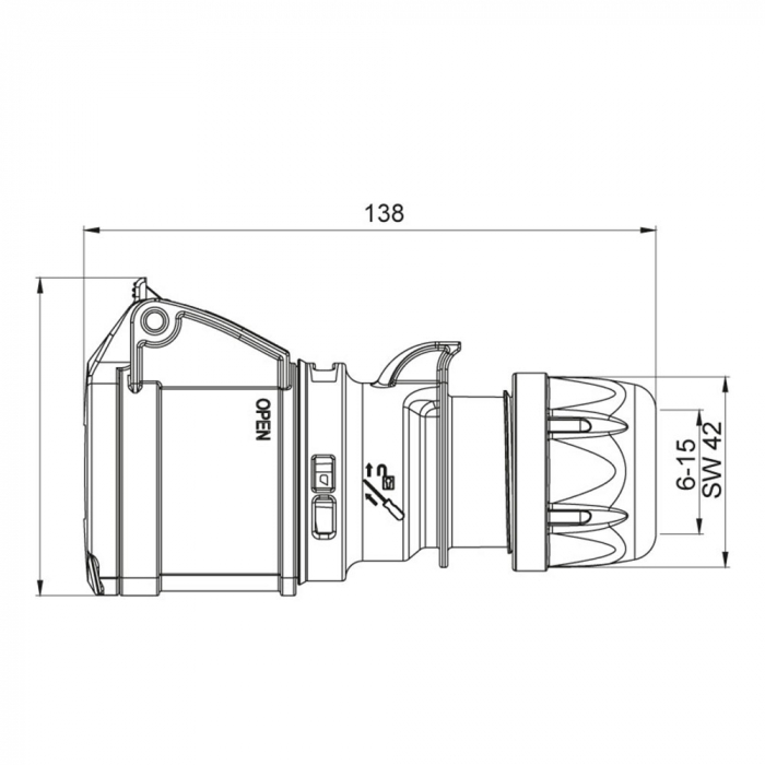 Priza trifazica mobila pe cablu 4 poli 16A 3P+E 6h CEE 380V IP44 [2]