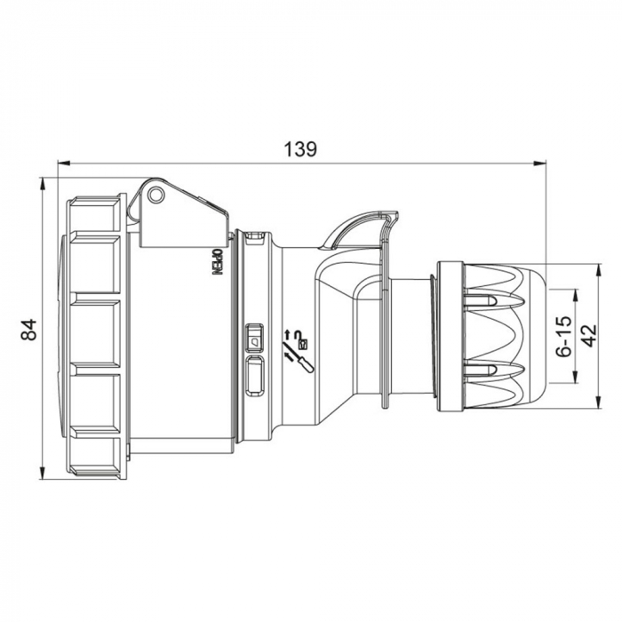 Priza trifazica mobila pe cablu 4 poli 16A 3P+E 6h CEE 380V IP67 [2]