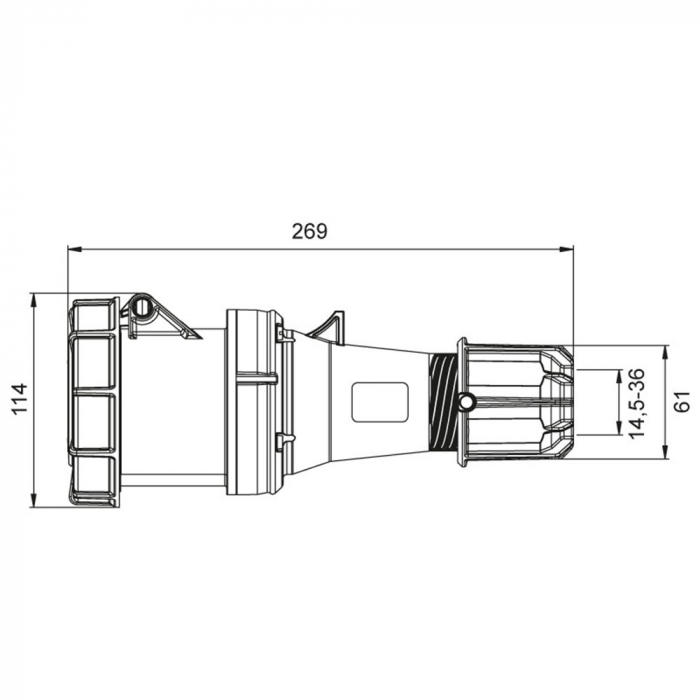 Priza trifazica mobila pe cablu 4 poli 63A 3P+E 6h CEE 380V IP67 [2]