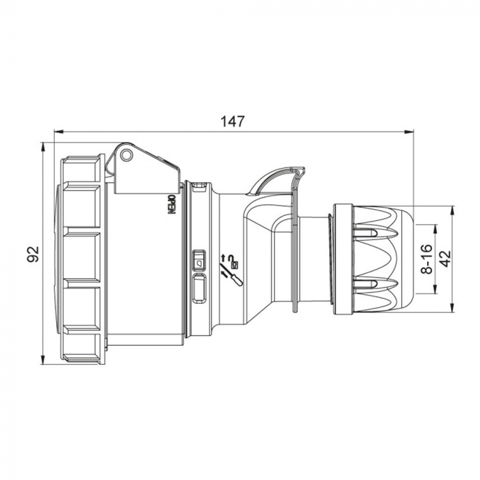 Priza trifazica mobila pe cablu 5 poli 16A 3P+N+E 6h CEE 380V IP67 [2]