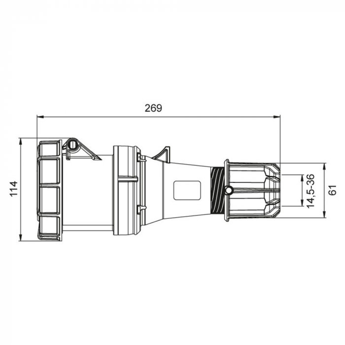 Priza trifazica mobila pe cablu 5 poli 63A 3P+N+E 6h CEE 380V IP67 [2]
