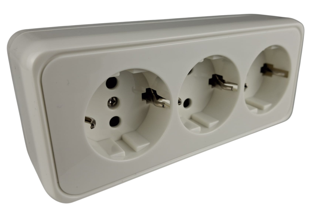 Priza tripla alba aplicata 16A cu CP si protectie copii IP20 150x65mm [4]