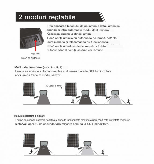 Proiector LED 30W 4800lm lumină naturală 4000K cu panou solar , cablu 5 metri , telecomandă si senzor de mișcare, acoperire 100-150m² [4]