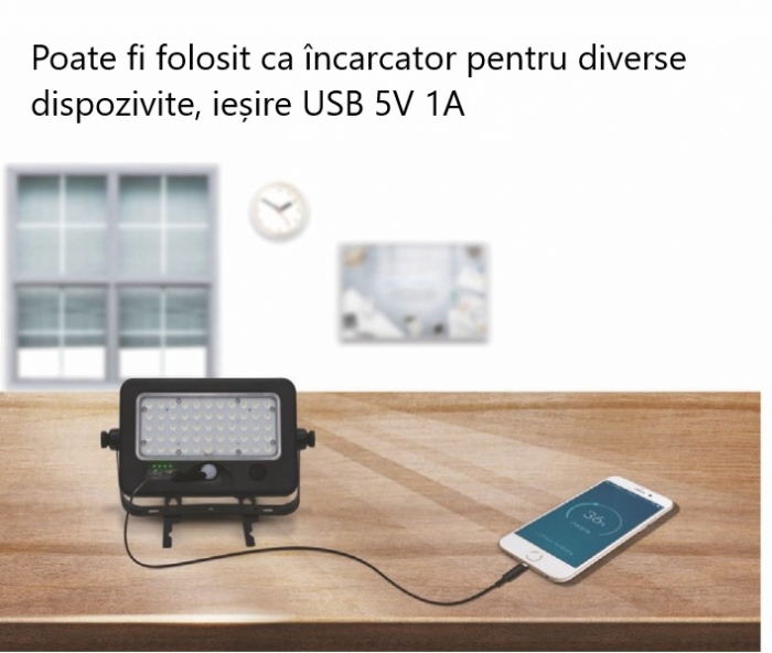 Proiector LED solar SOL-LRT-10W 10W, 1100lm, 4000K, power bank portabil, iesire USB, IP65 [4]