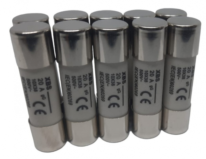 Set 10 sigurante 10x38 20A fuzibile cilindrice ceramica  500V AC gG [1]