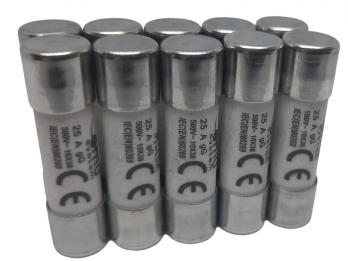 Set 10 sigurante 10x38 25A fuzibile cilindrice ceramica 500V AC gG [1]
