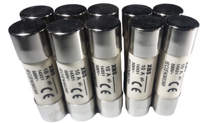 Set 10 sigurante 14x51 10A fuzibile cilindrice ceramica 500V AC gG [6]