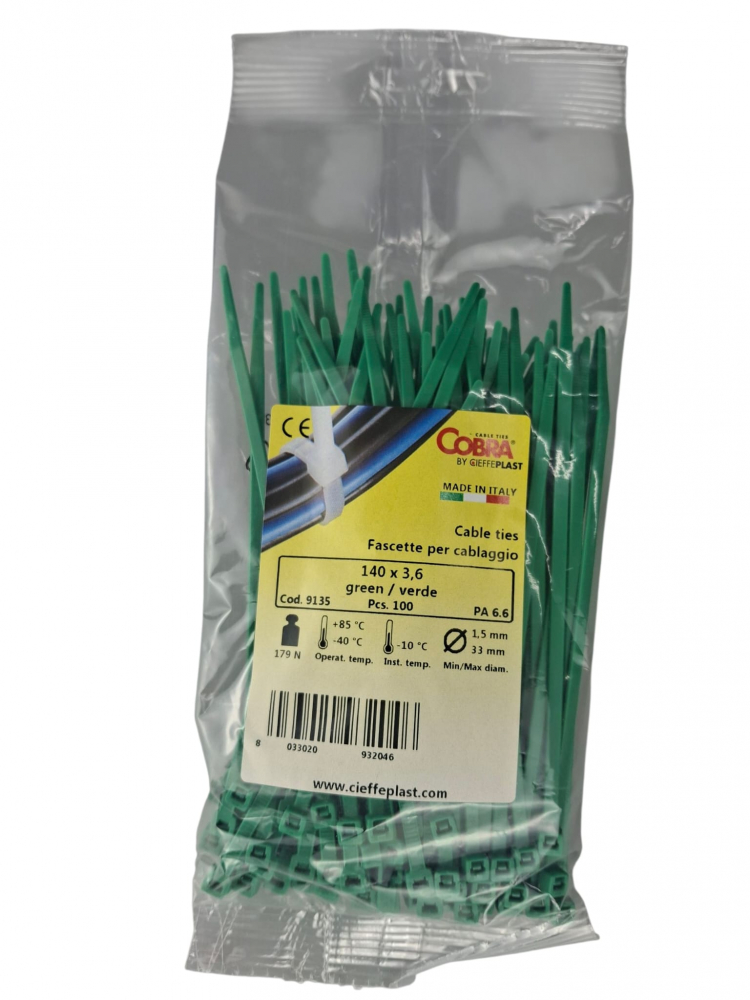 Set 100 buc colier cablu 140x3.6mm din plastic verde Cobra 9135 [1]