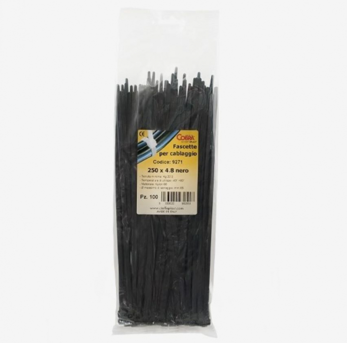 Set 100 buc colier cablu 250x4.8mm din plastic negru Cobra 9271 [1]