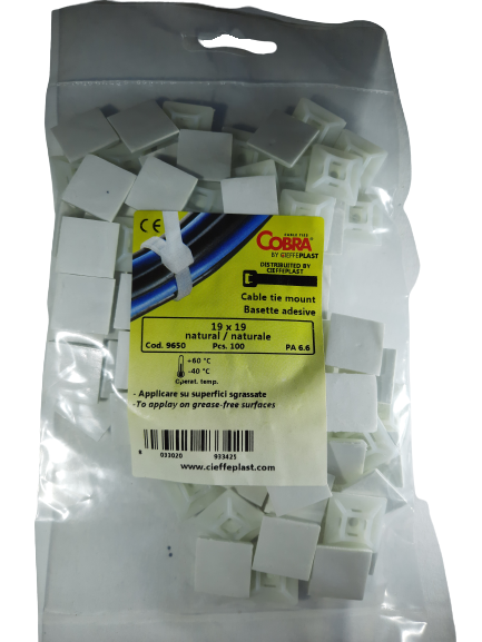 Set 100 buc suport cleme albe adezive 19x19 din plastic pentru prindere colier plastic [2]
