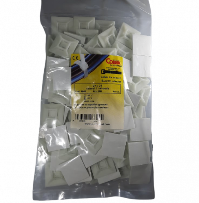 Set 100 buc suport cleme albe adezive 27x27 din plastic pentru prindere colier plastic 9660 Cobra [2]