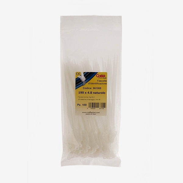 Set 100 bucati colier plastic 210x2.5mm cu eticheta, placa de marcaj 20,4×9 mm plastic alb 8,1 kg Cobra 961002 [1]