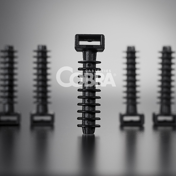 Set 100 dibluri negre de perete pentru fixare colier cablu 43.4x10mm gaura 8mm 9771 Cobra [3]