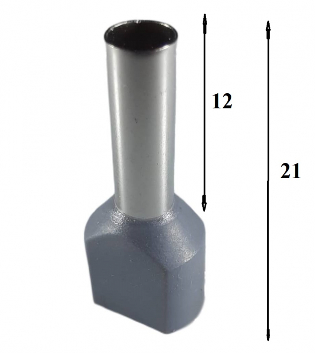 Set 100 pini terminali dubli izolati 4mm²  gri ferule cupru 21mm [5]