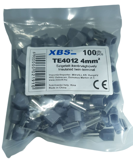 Set 100 pini terminali dubli izolati 4mm²  gri ferule cupru 21mm [3]